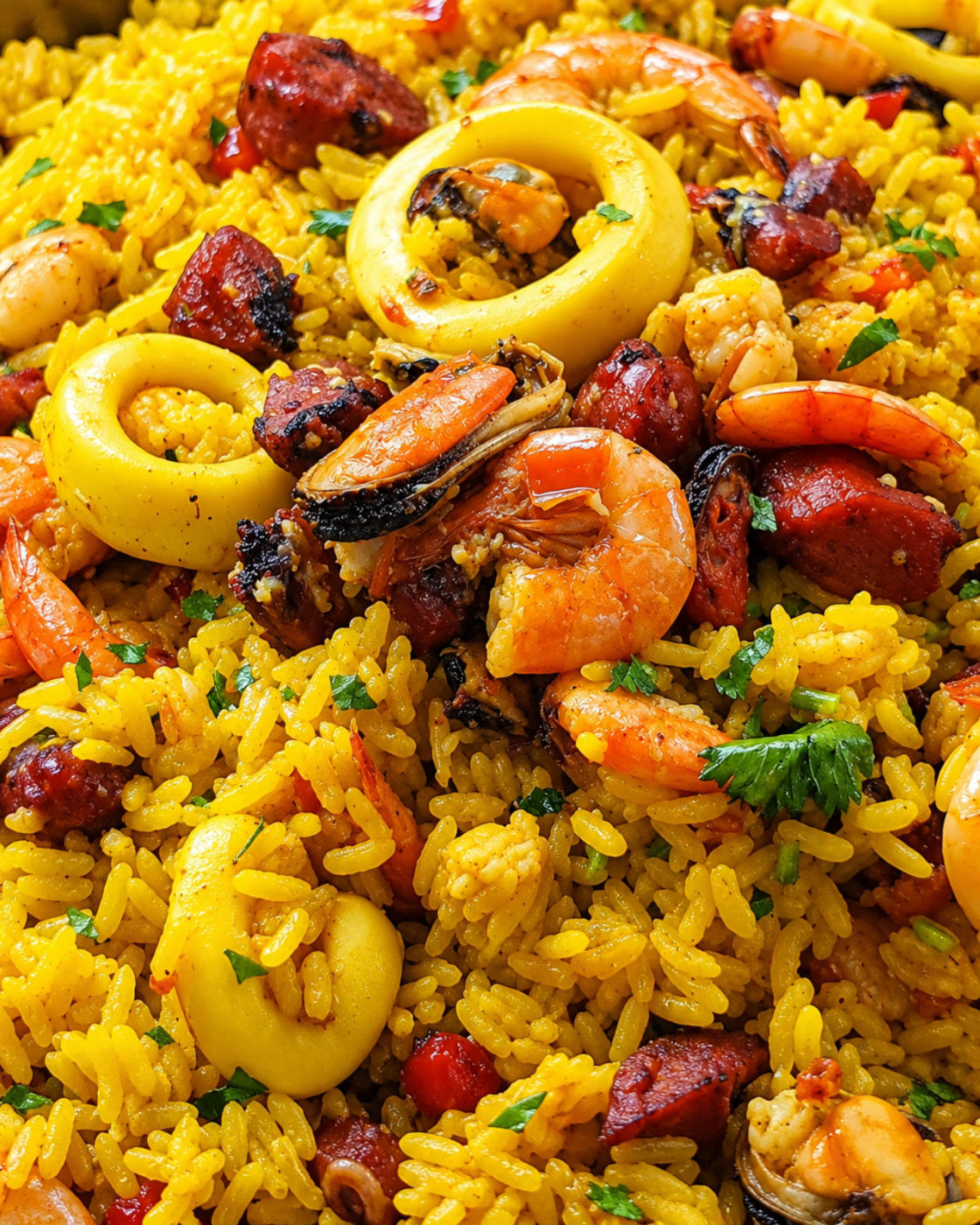 Arroz de frutos do mar do balcão
